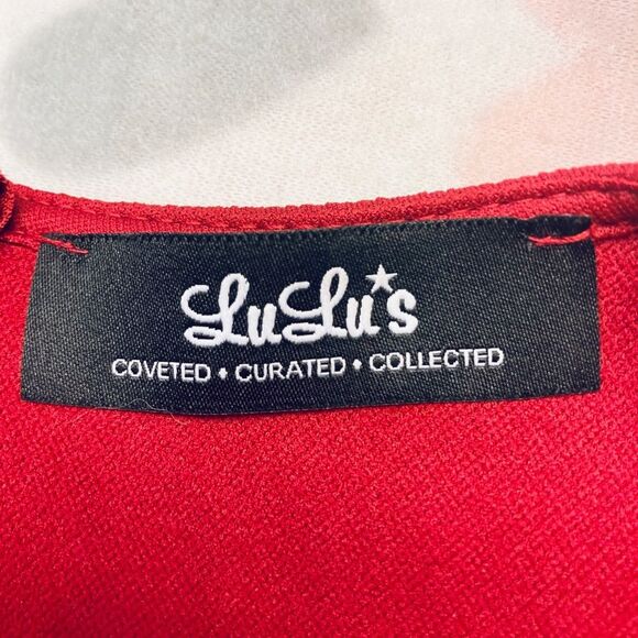 Lulu's Small Red Dress Lace Hem - Picture 3 of 7